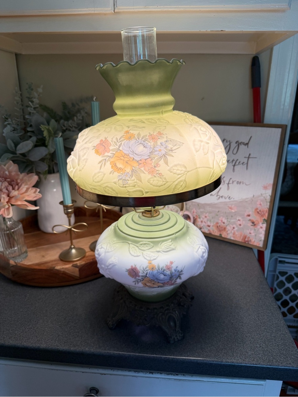 Vintage Floral Gone with the Wind style Hurricane  Table Lamp